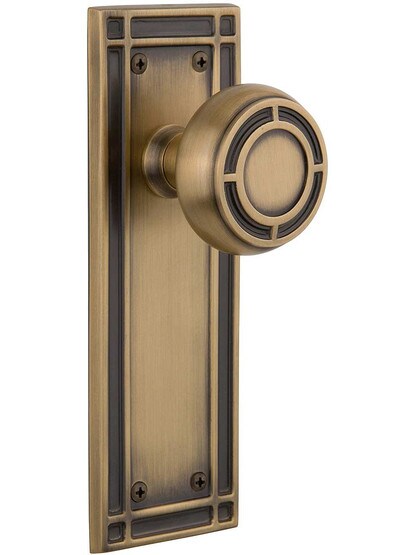 Mission Door Set with Matching Knobs in Antique Brass.